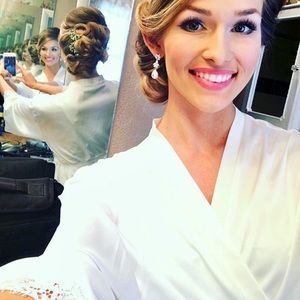 White satin/silky robe with lace trim S/M